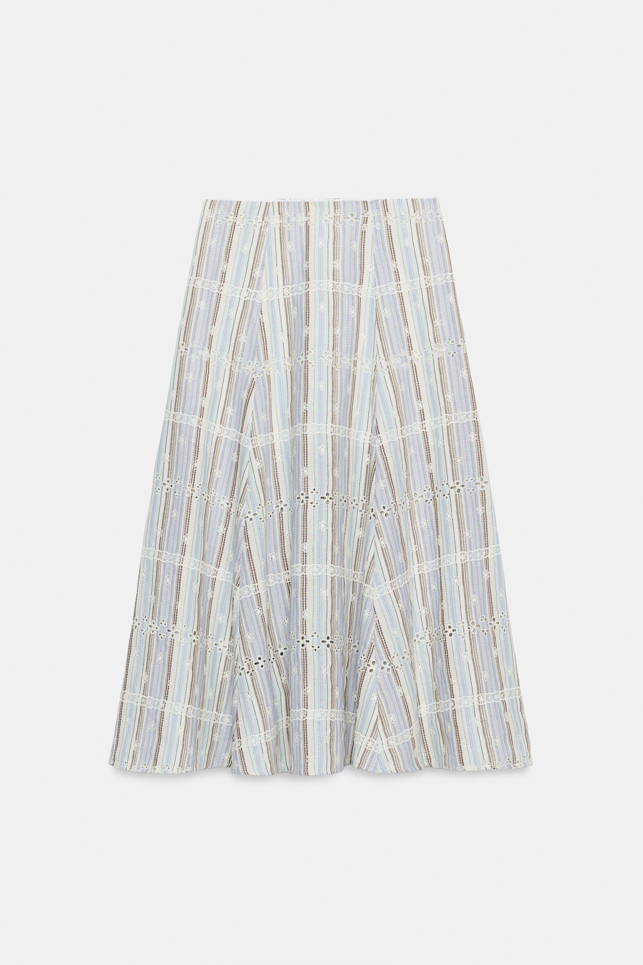 STRIPED EMBROIDERED MIDI SKIRT